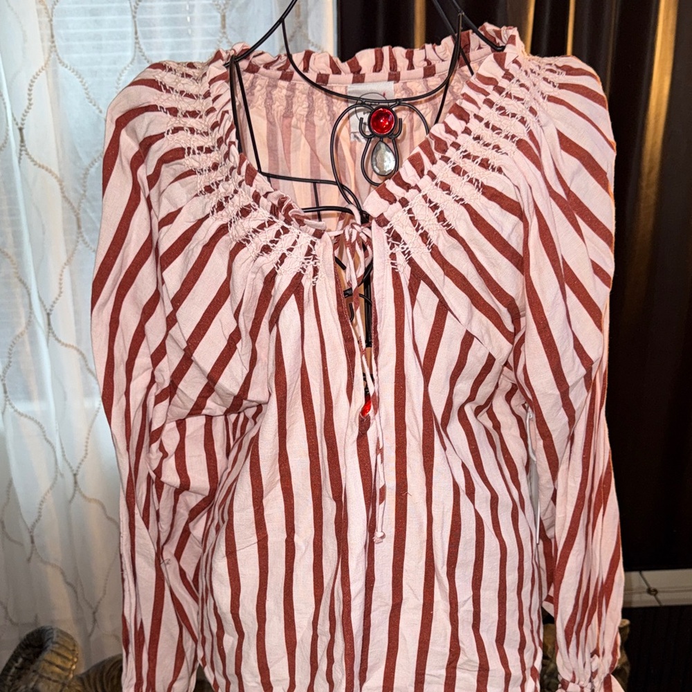 Anthropologie Rust and Cream Striped Peasant Tunic